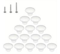 TEMU Juego de 15 pomos de cerámica blancos y brillantes, tiradores redondos con forma de hongo para gabinetes, tocadores y puertas, para armarios y vestidores, con un diámetro de 1.5 pulgadas (38 mm)