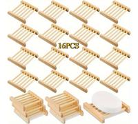 TEMU Juego de 16 Bandejas para Jabón de Madera con Drenaje Automático, Organizador de Baño y Soporte para Jabones Naturales, Ideal para Encimeras