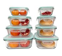 TEMU Juego de 16 piezas, 8 tazones de vidrio + 8 tapas, recipientes herméticos y a prueba de fugas para almacenar alimentos, para microondas, horno, congelador y lavavajillas, set para snacks y
