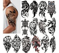 TEMU Juego de 17 Pegatinas de Tatuajes Tribales de Animales León Águila Lobo Tatuajes Temporales Impermeables Adecuados para Hombres y Mujeres