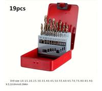 TEMU Juego de 19 Brocas M35 de Cobalto - Brocas de Acero de Velocidad con Vástago para Acero Inoxidable, Madera y Metal - Estuche de Metal Duradero