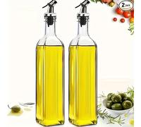 TEMU Juego de 2 dispensadores de aceite de cristal prémium de 8.45 oz - Botellas cuadradas a prueba de fugas con bomba para almacenamiento de aceite de oliva, utensilios de cocina modernos
