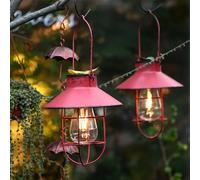 TEMU Juego de 2 Faroles Solares LED Vintage de Tungsteno - Luces Colgantes Retro con de Metal y Cristal Transparente, Ideales para Jardín, Patio, y Decoración Exterior