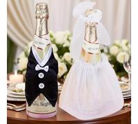 TEMU Juego de 2 Fundas para Botellas y Esmoquin, Decoración de Mesa para y Aniversarios, Accesorios para Fiestas de y Celebraciones Románticas, Adorno Elegante para Botellas