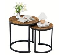 TEMU Juego de 2 mesas de anidadas, redonda con de vetas de madera, antideslizante, mesa auxiliar industrial, adecuada para , dormitorio, , patio