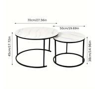 TEMU Juego de 2 mesas de modernas de 2 unidades - Tablero de mármol sintético de 70X70Cm y 50X50Cm, muebles de que ahorran para de estar, fáciles de limpiar y duraderos