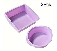 TEMU Juego de 2 moldes de silicona para pasteles redondos y cuadrados, 2 piezas/set - Moldes de silicona antiadherentes para brownies, pasteles y horneado en capas