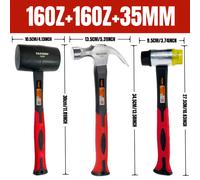 TEMU Juego de 2 o 3 Martillos con de Goma de 16oz o 8oz, de Garra de 8oz o 16oz, de Instalación de 25mm o , Mango TPR Absorbente para Reparaciones del Hogar, Renovaciónes, Suelos y Manualidades