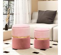 TEMU Juego de 2 Otomanas Redondas Tapizadas de 32 L + con Gran de Almacenamiento y Asiento Acolchado de Esponja, de 2 Colores para , Dormitorio, Rosa