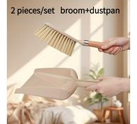 TEMU Juego de 2 piezas: 1 recogedor y 1 escoba con mango de madera - Diseño de mango de madera, adecuado para limpiar sofás, mesas y espacios pequeños