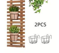 TEMU Juego de 2 piezas de hierro , metal circular, para colgar en la barandilla, macetero, cesta, negro, con soporte de rejilla de hierro para plantas, para , jardines, interiores y exteriores