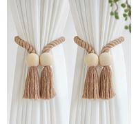 TEMU Juego de 2 sujetadores de cortinas estilo bohemio, fuertes imanes sin taladrar, cordones con hebilla magnética