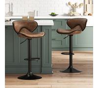 TEMU Juego de 2 taburetes de bar giratorios, silla de bar de cuero con reposapiés, altura ajustable 65-85 cm, taburete para cocina, comedor, marrón