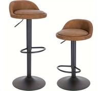 TEMU Juego de 2 taburetes de diseño giratorio de 360°, respaldo, reposapiés, capacidad de carga de 120 kg, altura ajustable y fabricados en cuero sintético y metal