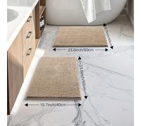 TEMU Juego de 2 tapetes de baño de chenilla, de color liso, antideslizantes, absorbentes, suaves y , lavables a máquina, para bañera, inodoro, ducha, entrada, decoración del hogar