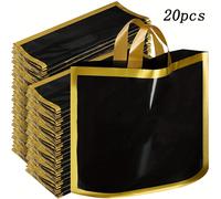 TEMU Juego de 20 bolsas de compras de plástico negras con dorado, adecuadas para pequeñas empresas, bolsas de boutique de 11.8x13.8 pulgadas, aptas para decoración del hogar, fiestas y