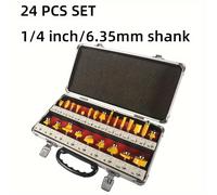 TEMU Juego de 24 Brocas de Enrutador de Premium con Vástago de 1/4" - Herramientas de Carpintería de Precisión, Estuche de Metal Duradero Incluido