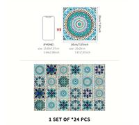 TEMU Juego de 24 Piezas de Azulejos Mandala Boho Adhesivos - Calcomanías de Vinilo Impermeables para Pared de Cocina, Baño, - Decoración Fácil de Aplicar para Revestimiento y Chimenea