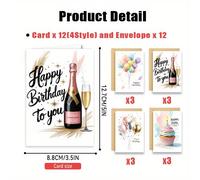 TEMU Juego de 24 tarjetas de con sobres, con 24 tarjetas de de acuarela con globos y pastel de , adecuadas para cualquier ocasión, incluidos de Navidad, agradecimiento, felicitaciones y te extraño