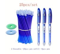 TEMU Juego de 25 bolígrafos neutros borrables, azul y negro, recambios borrables termosensibles, bolígrafo de gel borrable con punta de aguja de 0.5 mm, papelería