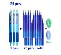 TEMU Juego de 25 piezas - Bolígrafos de gel borrables, tinta azul retráctil de 0.5 mm, ideales para material escolar y de oficina. Escritura y secado rápido (3 bolígrafos + 20 + 2 )