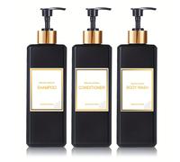 TEMU Juego de 3 botellas dispensadoras de jabón tipo presión para baño, ducha, refrescos, champú, acondicionador, gel corporal, con etiquetas
