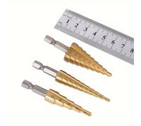 TEMU Juego de 3 brocas escalonadas de acero rápido recubiertas - para madera y metal, potencia de perforación