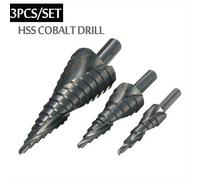 TEMU Juego de 3 brocas escalonadas HSS de cobalto en tamaños 4-12, 4 y 4-32 mm, con acero de velocidad nitrurado y diseño en , adecuadas para taladrar agujeros en metal con vástago triangular