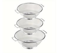 TEMU Juego de 3 Coladores de Acero Inoxidable con Mango, Cesta Escurridora de Malla para Pasta, Verduras, Arroz y Frutas, Esenciales de Cocina