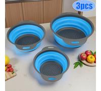 TEMU Juego de 3 coladores plegables, de cocina plegable que ahorra con base antideslizante, de material PP+TPR engrosado duradero, adecuado para hacer pasta, verduras y frutas (bordes grises con azul)
