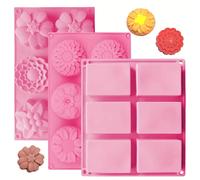 TEMU Juego de 3 moldes de silicona para jabón, con 6 cavidades de flor, junto con suministros rectangulares, ideal para crear y chocolates caseros