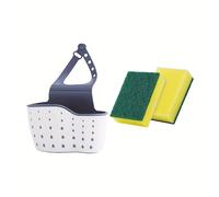 TEMU Juego de 3 Piezas: 1 Bandeja Ajustable para Fregadero + 2 Esponjas de Limpieza - Organizador Multifuncional de Cocina, Adecuado para Esponjas y Accesorios, No Requiere Baterías