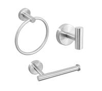 TEMU Juego de 3 Piezas de Accesorios para Baño Moderno: Barra para Toallas, Anillo para Toallas y Gancho para Papel, Acero Inoxidable, Mate y Plateado Cepillado, Montaje en Pared