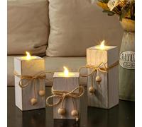 TEMU Juego de 3 portavelas de madera estilo granja - Acabado envejecido con cuerda de y cuentas - Regalos para hombres y esposo - Decoración rústica para sala, dormitorio o estudio