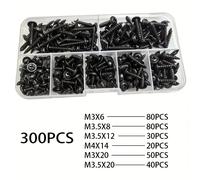 TEMU Juego de 300 tornillos autorroscantes en tamaños M3, M4 y M5, con cabezales de disco y diseño de cuchilla cruzada , fabricados en acero al carbono negro, ideal para usar con muebles de madera