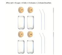 TEMU Juego de 4/6/8 vasos de vidrio de borosilicato con forma de lata de 550 ml/16 oz con tapas y de vidrio - Ideal para cócteles, café helado y como regalo de