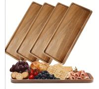 TEMU Juego de 4 bandejas rectangulares de madera para exhibición, bandejas decorativas de , platos para servir en camping al y bandejas rectangulares para alimentos, pasteles y postres