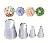 TEMU Juego de 4 boquillas de flor de semicónicas 80 81 402 402L, herramientas para decorar pasteles, kit de herramientas para hornear, boquillas de acero inoxidable para crema y glaseado