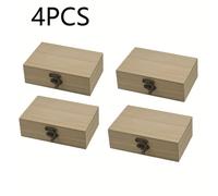 TEMU Juego de 4 Cajas de Madera Sin Acabar con Tapas Articuladas, Contenedores para Manualidades sin Ideales para Proyectos DIY, Joyeros y Estuches Regalo