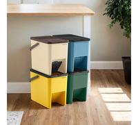 TEMU Juego de 4 Cubos de Basura Apilables de , Tapas a Presión, , Azul, Beige y Verde