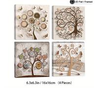 TEMU Juego de 4 de Pared Árbol de Enmarcado Vertical - Modernas de Mandala - Pósters de Plantas Naturales Adecuados para Sala, Cocina, Regalo de Boda - Pinturas en Vertical con y Gancho