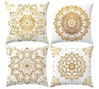 TEMU Juego de 4 fundas de almohada de poliéster con estampado digital de mandala para decoración, fundas de almohada cuadradas de poliéster, fundas de cojín modernas para decoración de sofá