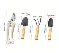 TEMU Juego de 4 herramientas de jardinería: Tijeras de podar, cuchara, y pala para plantar, deshierbar - Mango ergonómico de madera, ideal para patio trasero y