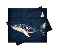 TEMU Juego de 4 manteles individuales azul denim con diseño floral de ballena, de 12 x 18 pulgadas, perfectos para de cocina las celebraciones de Pascua y las decoraciones navideñas