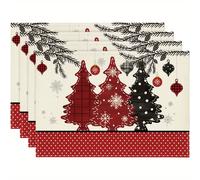 TEMU Juego de 4 Manteles Navideños con y de Pino para Mesa de Comedor, 12 x 18 Pulgadas, Lavables, Temporada