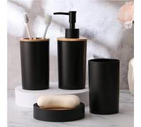 TEMU Juego de 4 piezas de tocador de baño - dispensador de jabón, portal cepillos de dientes, vaso para enjuague bucal y jabecer, kit de diario para el baño del hogar