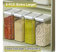 TEMU Juego de 4 recipientes herméticos para almacenar alimentos con tapas, frascos de plástico para organizar la cocina y para de , , adecuados para el hogar, y transparentes