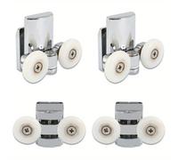 TEMU Juego de 4 Rodillos para Puerta de Ducha, Rodillos Dobles, Ruedas, Poleas, Metal, Diámetro de Rueda de 23 mm, Piezas de Repuesto para Baño Superior e Inferior (2 Superiores + 2 Inferiores)