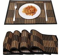 TEMU Juego de 4 tapetes de bambú para mesa de comedor, resistentes al , duraderos y fuertes, para mesas de cocina (13X18 pulgadas, color negro)