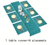 TEMU Juego de 5/7 piezas, mantel y manteles individuales azul cielo puro, 100% lino de mesa , ideal para cocina, , fiestas navideñas y decoración de mesa en color sólido